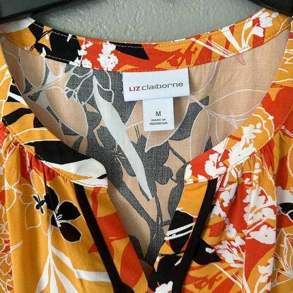Liz Claiborne yellow and black sleeveless floral tropical tank blouse - Picture 4 of 4